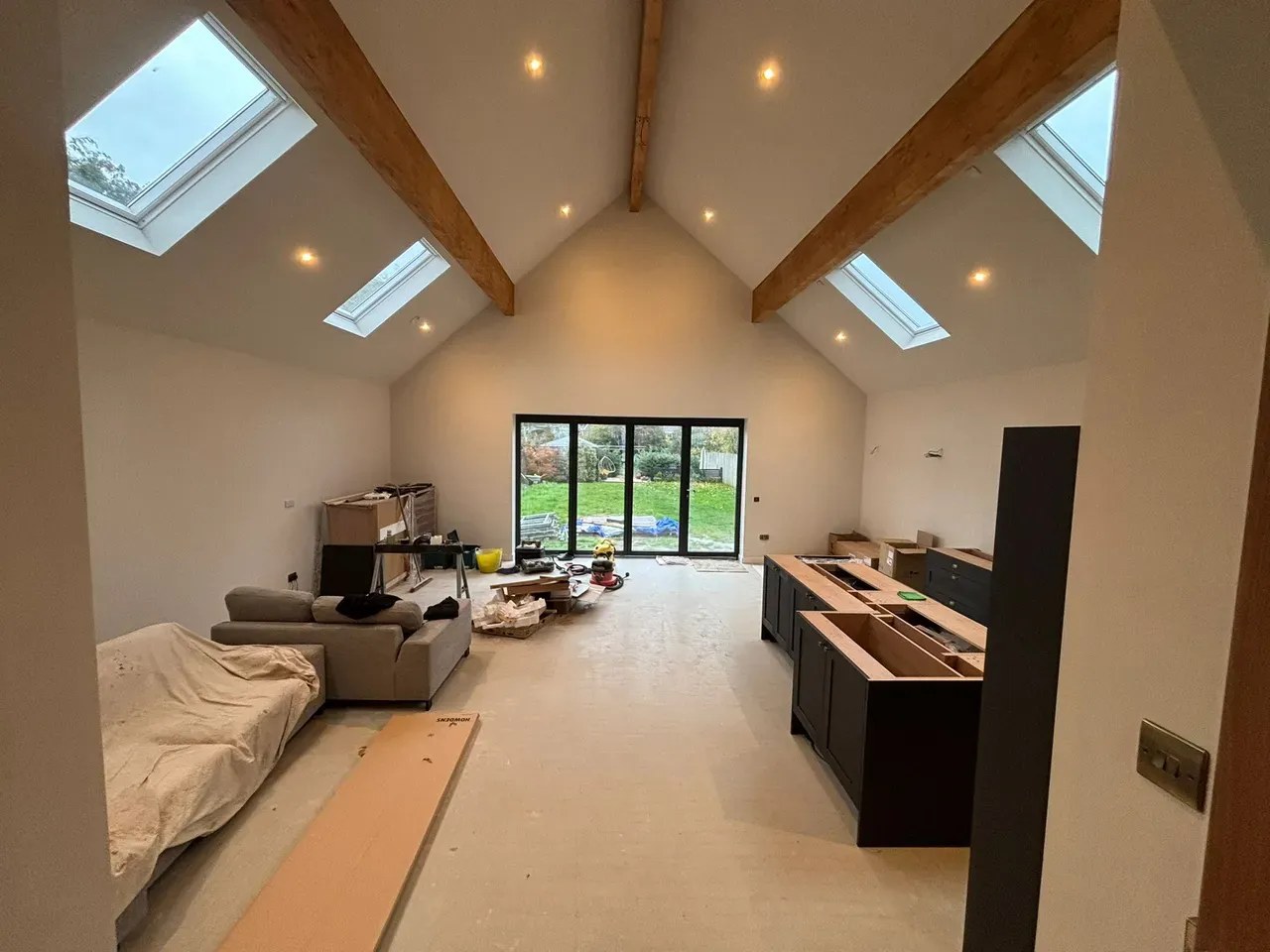 Extension shell — block walls and roof carcass formed
